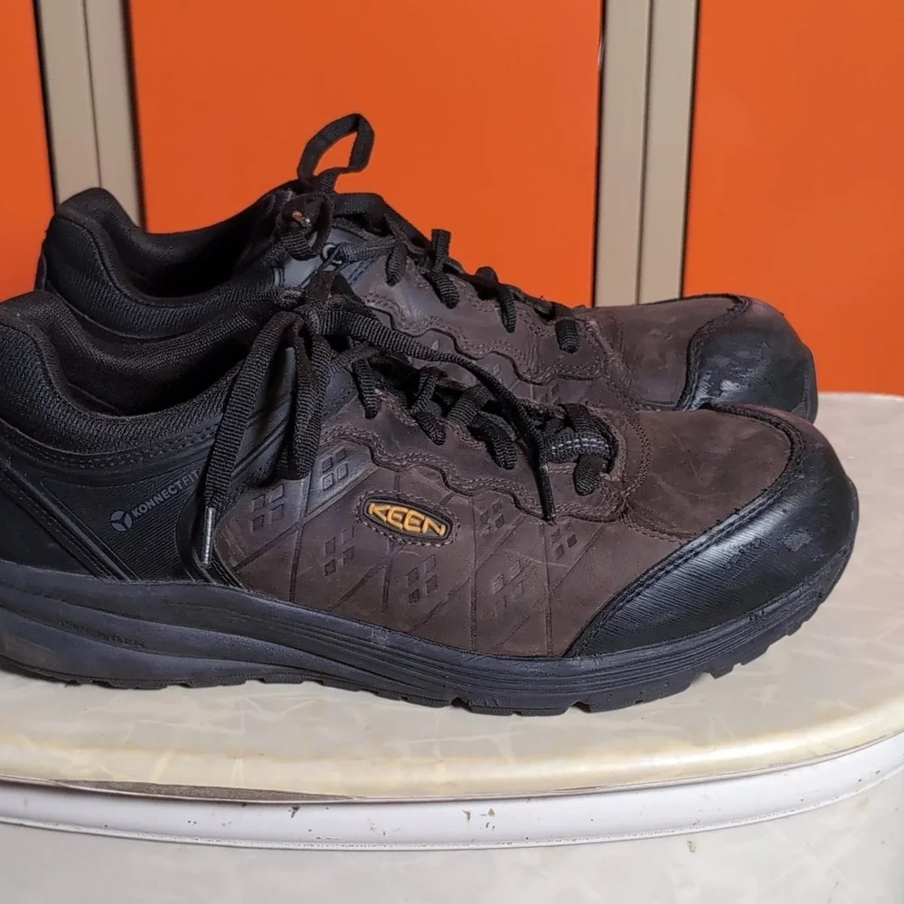 KEEN Utility Work Shoes Safety Toe Slip Resistant Leather Brown Black Men's 12D